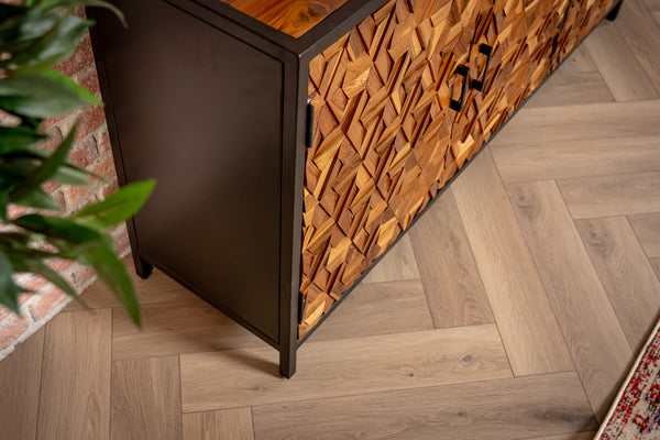 Woodcraft Solid Old Recycled Teak and Acacia Wood Sideboard with Iron Frame 160 cm