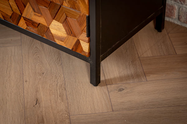 Woodcraft Solid Old Recycled Teak and Acacia Highboard Bar Cabinet with Iron Frame 120 cm