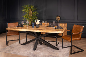 Galaxie Solid Mango Wood Industrial Dining Table with Star Shaped Frame 180 cm