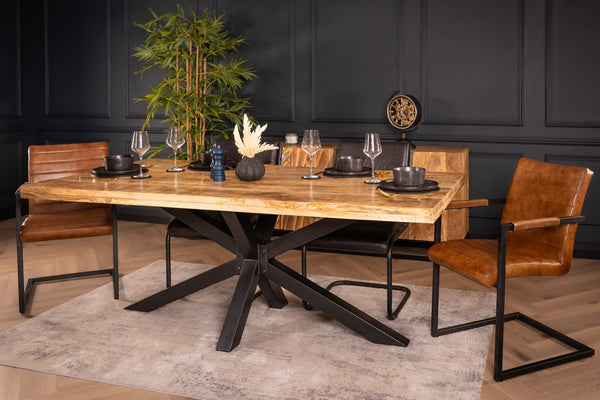 Galaxie Solid Mango Wood Industrial Dining Table with Star Shaped Frame 200 cm