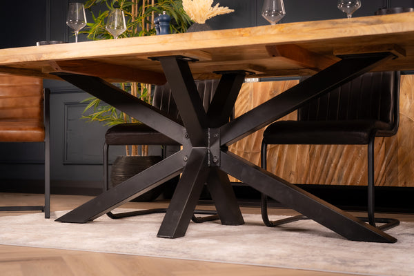 Galaxie Solid Mango Wood Industrial Dining Table with Star Shaped Frame 200 cm