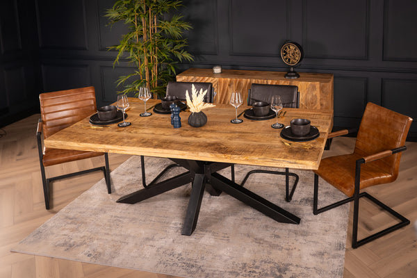 Galaxie Solid Mango Wood Industrial Dining Table with Star Shaped Frame 180 cm