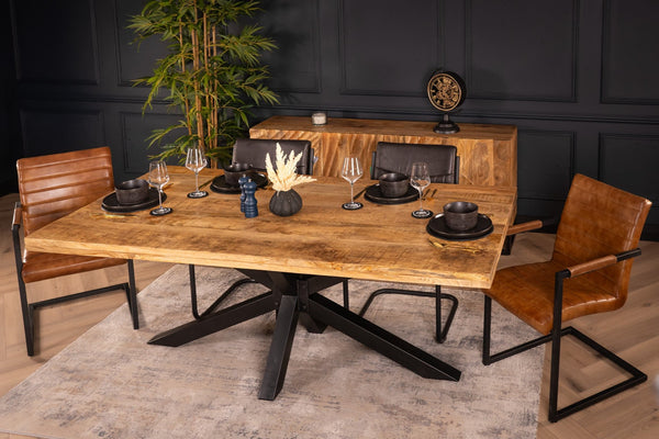 Galaxie Solid Mango Wood Industrial Dining Table with Star Shaped Frame 200 cm