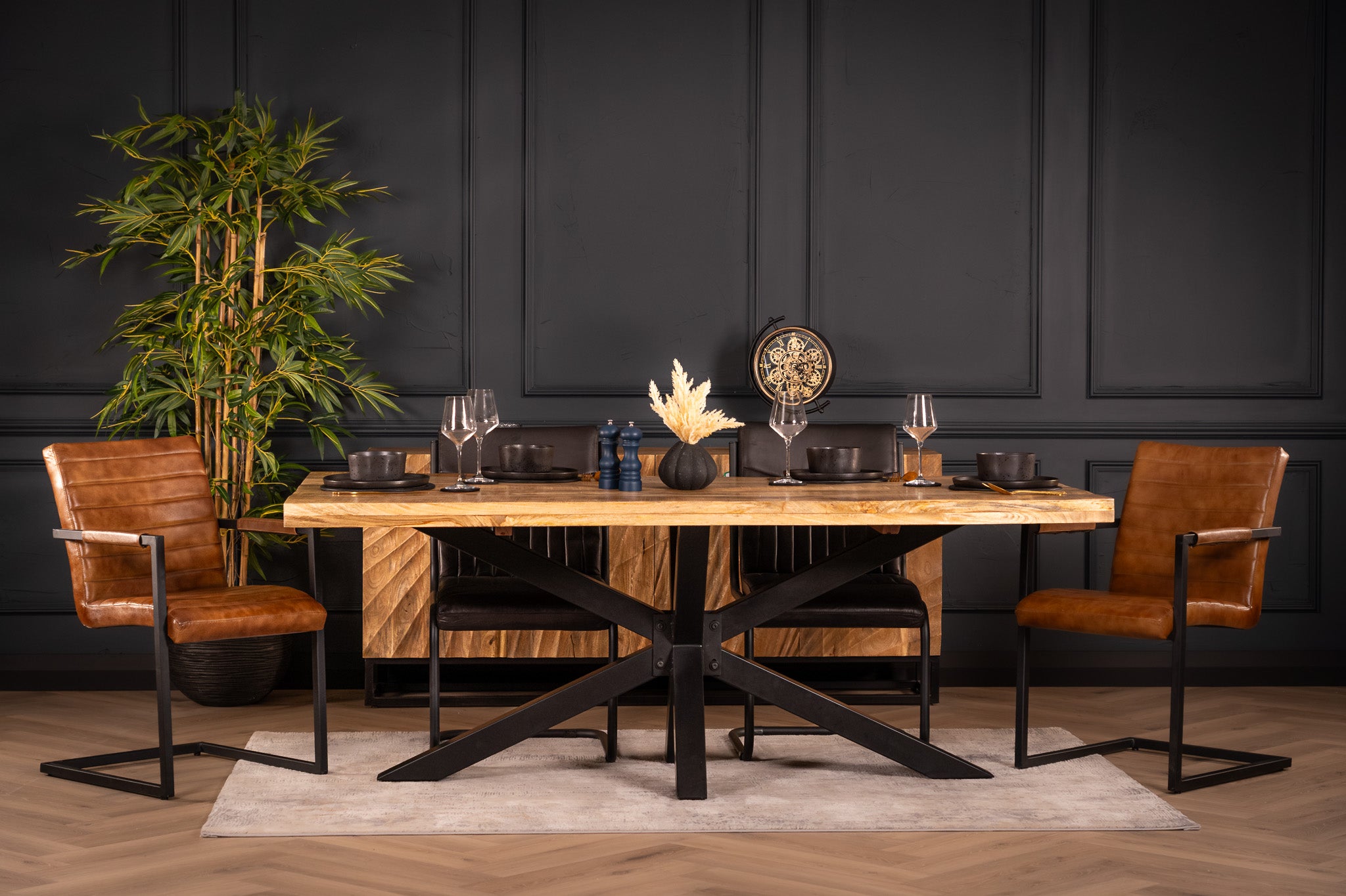 Galaxie Solid Mango Wood Industrial Dining Table with Star Shaped