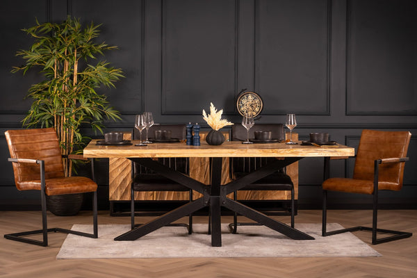 Galaxie Solid Mango Wood Industrial Dining Table with Star Shaped Frame 200 cm
