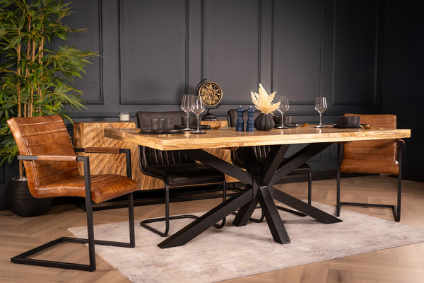 Galaxie Solid Mango Wood Industrial Dining Table with Star Shaped Frame 180 cm