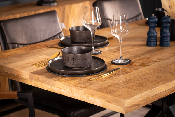 Galaxie Solid Mango Wood Industrial Dining Table with Star Shaped Frame 200 cm