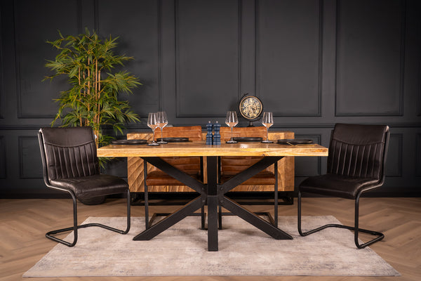 Galaxie Solid Mango Wood Industrial Dining Table with Star Shaped Frame 160 cm