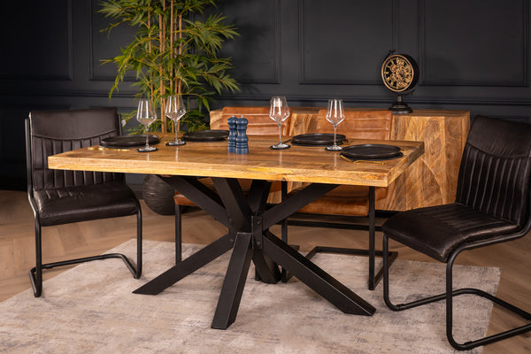 Galaxie Solid Mango Wood Industrial Dining Table with Star Shaped Frame 160 cm