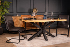 Galaxie Solid Mango Wood Industrial Dining Table with Star Shaped Frame 160 cm