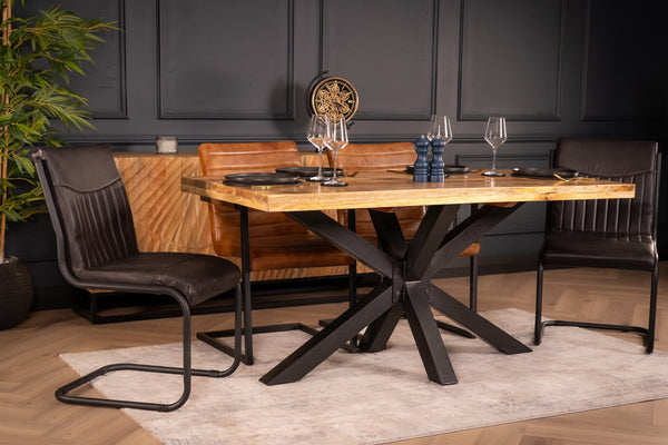 Galaxie Solid Mango Wood Industrial Dining Table with Star Shaped Frame 160 cm