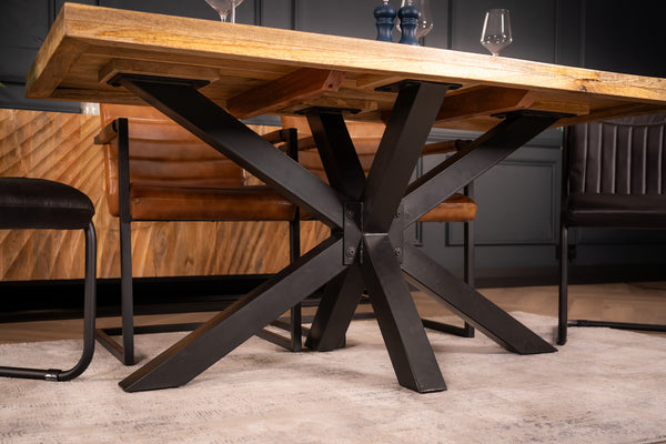 Galaxie Solid Mango Wood Industrial Dining Table with Star Shaped Frame 160 cm