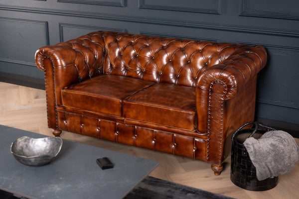 Antique Look Genuine Leather Chesterfield 2 Seater Sofa Brown 160 cm