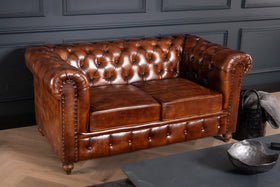 Antique Look Genuine Leather Chesterfield 2 Seater Sofa Brown 160 cm