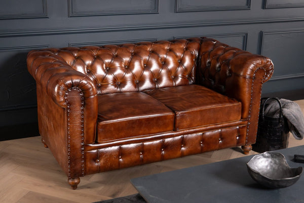 Antique Look Genuine Leather Chesterfield 2 Seater Sofa Brown 160 cm