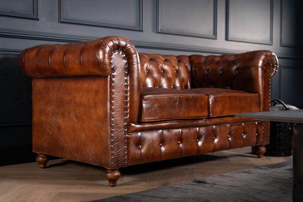 Antique Look Genuine Leather Chesterfield 2 Seater Sofa Brown 160 cm