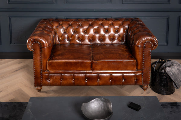 Antique Look Genuine Leather Chesterfield 2 Seater Sofa Brown 160 cm