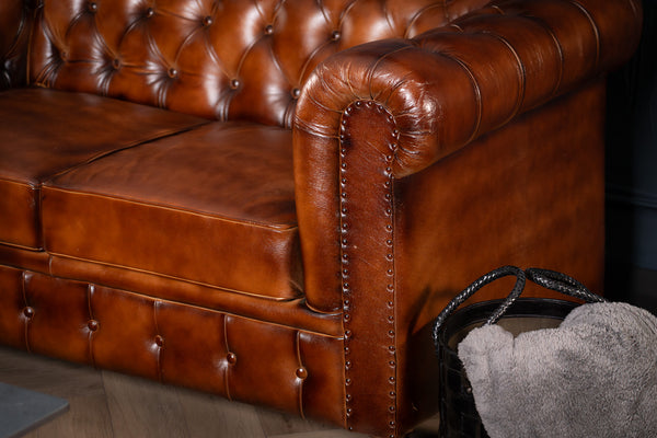 Antique Look Genuine Leather Chesterfield 2 Seater Sofa Brown 160 cm