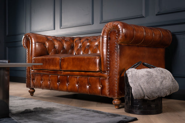 Antique Look Genuine Leather Chesterfield 2 Seater Sofa Brown 160 cm