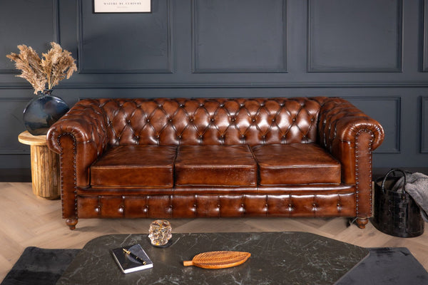 Antique Look Genuine Leather Chesterfield 3 Seater Sofa Brown 228 cm
