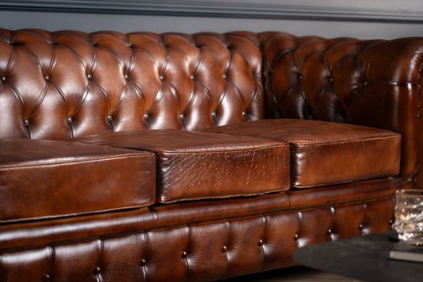 Antique Look Genuine Leather Chesterfield 3 Seater Sofa Brown 228 cm