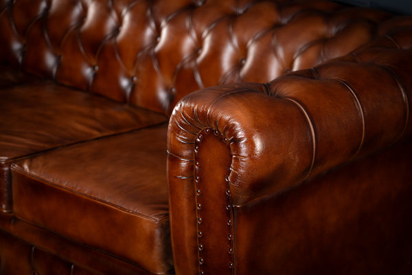 Antique Look Genuine Leather Chesterfield 3 Seater Sofa Brown 228 cm