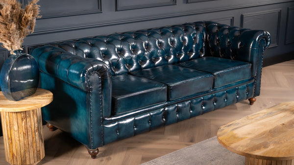 Antique Look Genuine Leather Chesterfield 3 Seater Sofa Teal 228 cm