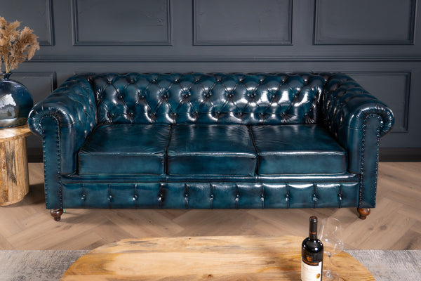 Antique Look Genuine Leather Chesterfield 3 Seater Sofa Teal 228 cm