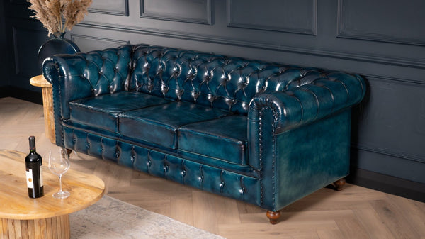 Antique Look Genuine Leather Chesterfield 3 Seater Sofa Teal 228 cm