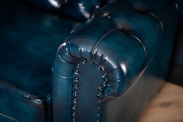 Antique Look Genuine Leather Chesterfield 3 Seater Sofa Teal 228 cm