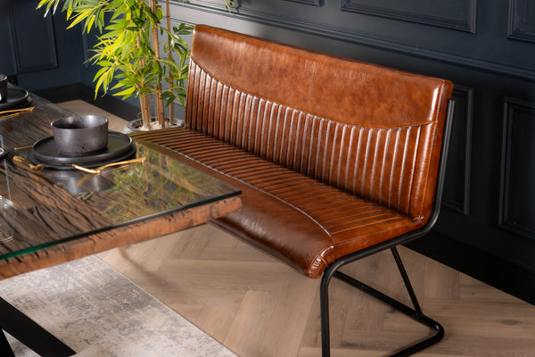 Veneto Genuine Leather Industrial Cantilever Bench Vintage Brown 150 cm