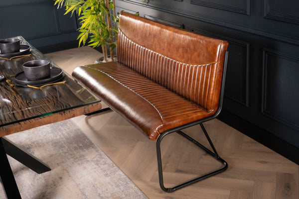 Veneto Genuine Leather Industrial Cantilever Bench Vintage Brown 150 cm