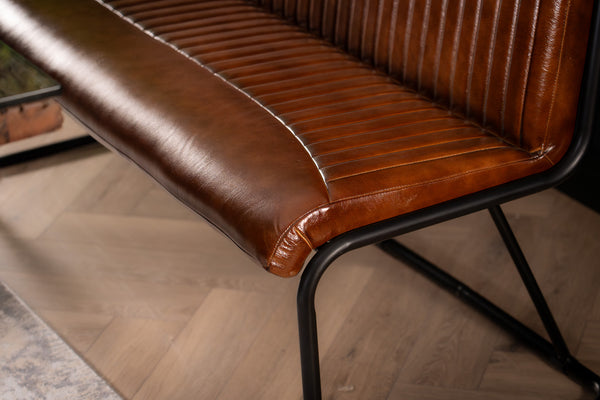 Veneto Genuine Leather Industrial Cantilever Bench Vintage Brown 150 cm