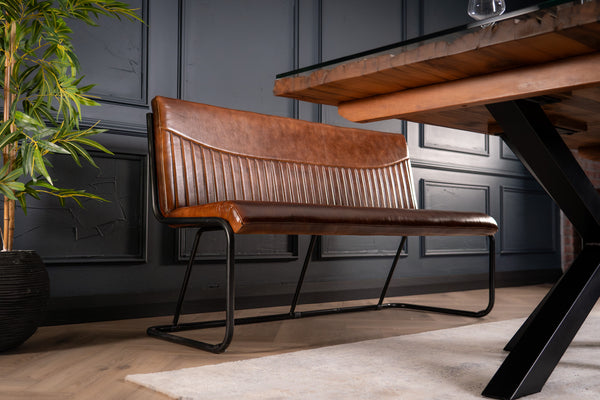 Veneto Genuine Leather Industrial Cantilever Bench Vintage Brown 150 cm