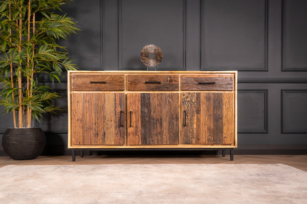 Factory Solid Industrial Style Mango Wood Sideboard with Fronts Made of Recycled Wood 160 cm