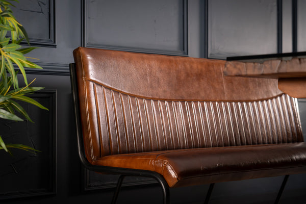 Veneto Genuine Leather Industrial Cantilever Bench Vintage Brown 150 cm