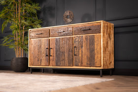 Factory Solid Industrial Style Mango Wood Sideboard with Fronts Made of Recycled Wood 160 cm