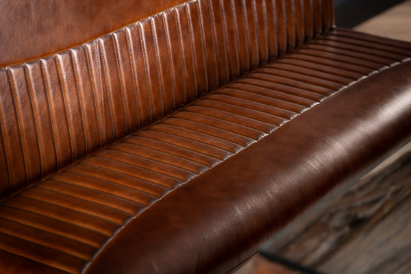 Veneto Genuine Leather Industrial Cantilever Bench Vintage Brown 150 cm