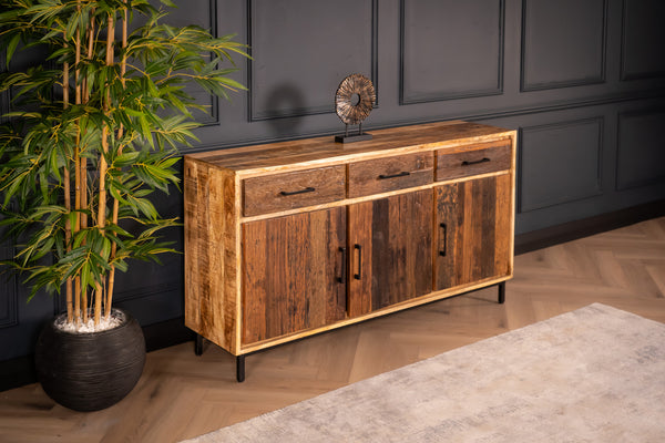 Factory Solid Industrial Style Mango Wood Sideboard with Fronts Made of Recycled Wood 160 cm