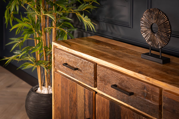 Factory Solid Industrial Style Mango Wood Sideboard with Fronts Made of Recycled Wood 160 cm