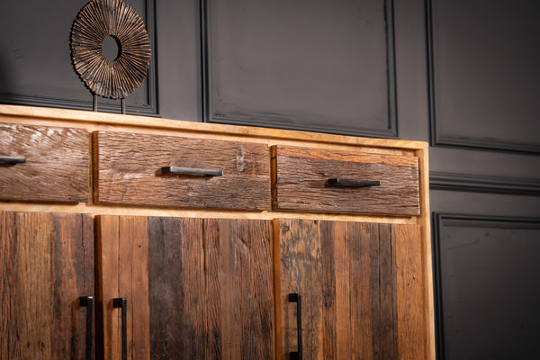Factory Solid Industrial Style Mango Wood Sideboard with Fronts Made of Recycled Wood 160 cm