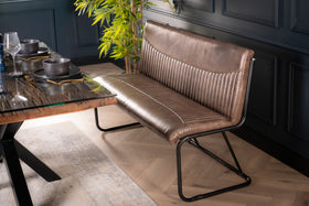 Veneto Genuine Leather Industrial Cantilever Bench Vintage Taupe 150 cm