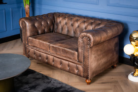 Antique Look Genuine Leather Chesterfield 2 Seater Sofa Taupe 160 cm