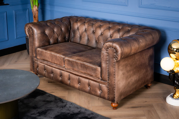 Antique Look Genuine Leather Chesterfield 2 Seater Sofa Taupe 160 cm