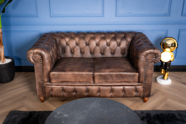 Antique Look Genuine Leather Chesterfield 2 Seater Sofa Taupe 160 cm