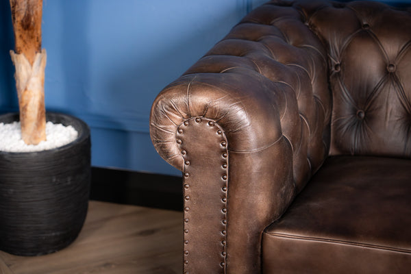 Antique Look Genuine Leather Chesterfield 2 Seater Sofa Taupe 160 cm