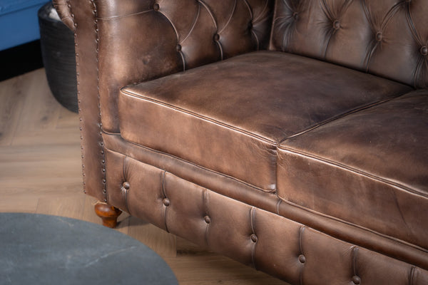 Antique Look Genuine Leather Chesterfield 2 Seater Sofa Taupe 160 cm