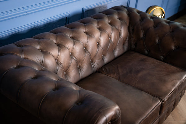 Antique Look Genuine Leather Chesterfield 2 Seater Sofa Taupe 160 cm
