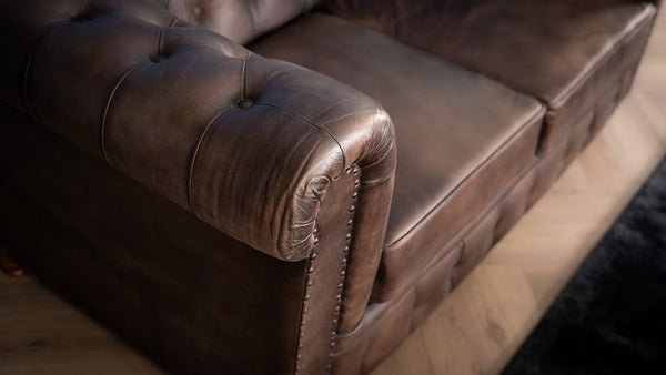 Antique Look Genuine Leather Chesterfield 2 Seater Sofa Taupe 160 cm