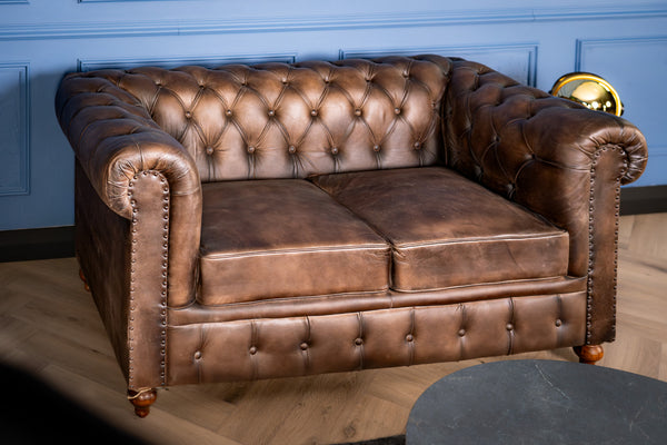 Antique Look Genuine Leather Chesterfield 2 Seater Sofa Taupe 160 cm